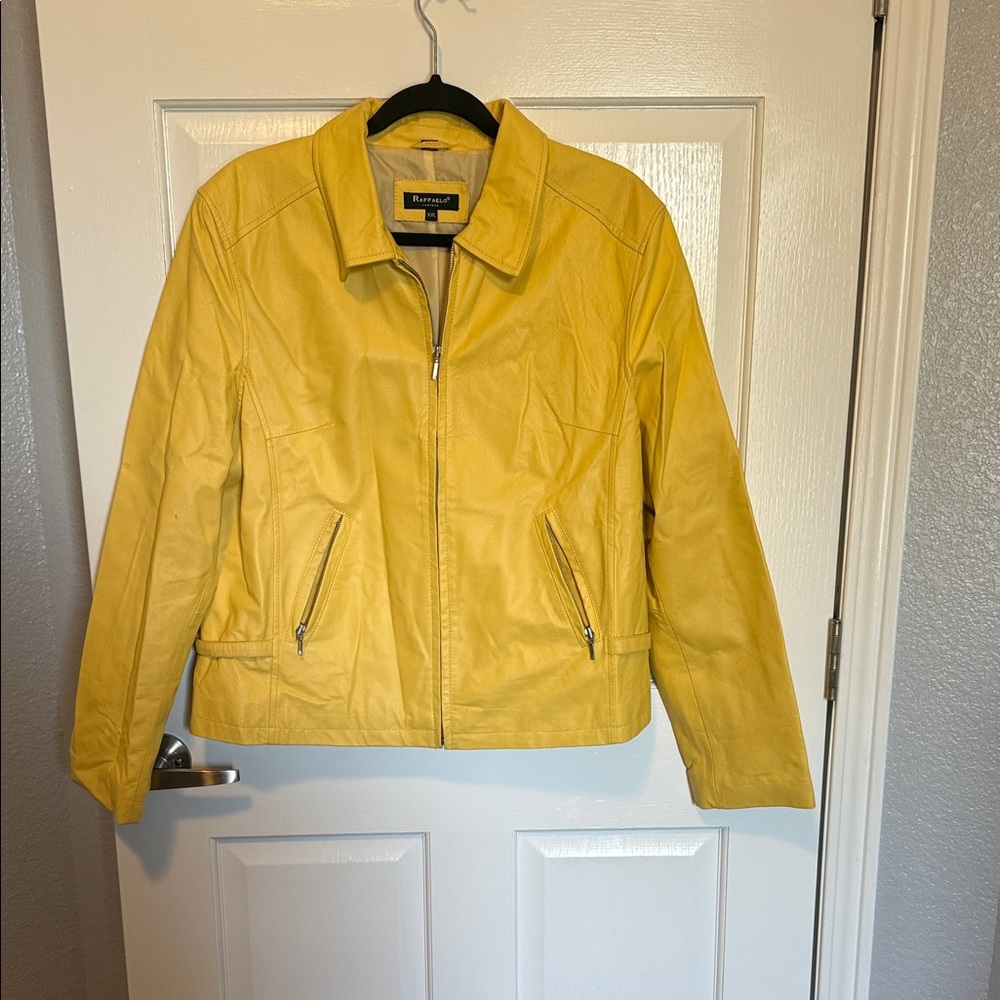 Rafaella Yellow Leather Zip-Front Jacket